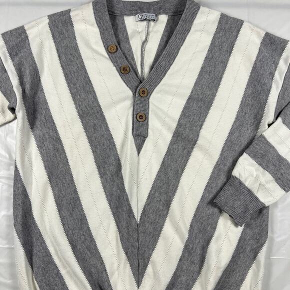 Collection by Cezele Gray/White Fiagonal Stripe Sweater Button V-Neck Size L - Picture 2 of 9